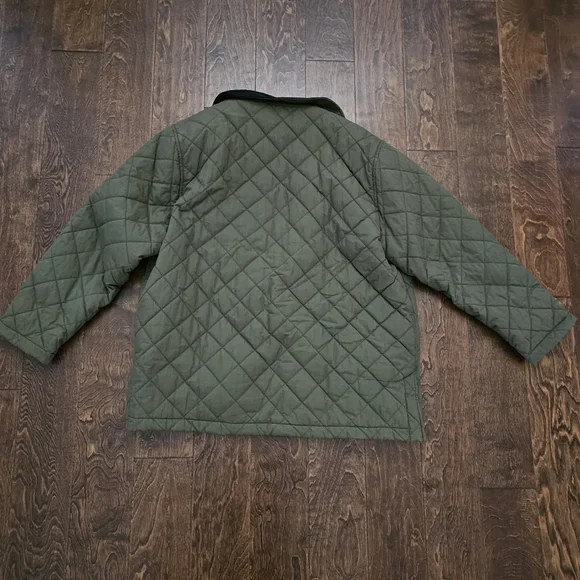 Lands' End Olive Green Quilted Jacket with Black Cordorouy Collar - Picture 6 of 10